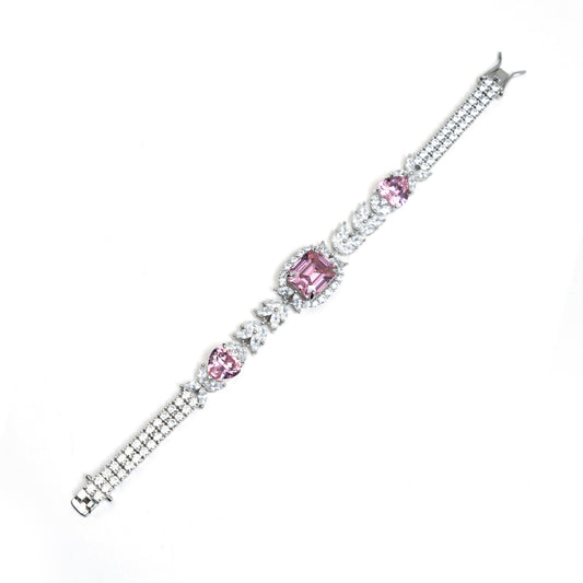 Pink Moissanite Silver Bracelet