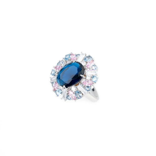 The Azure Sunburst Ring - halo moissanite setting